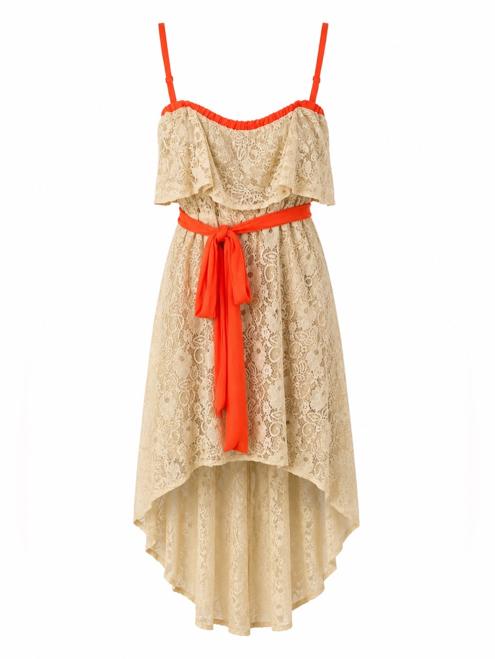 Ivory lace Dress with coral trim | Size M | NWT